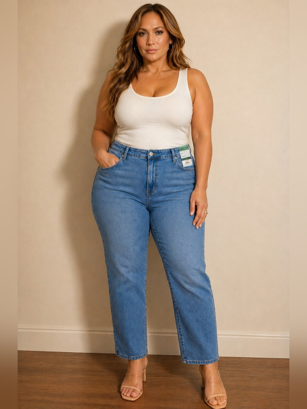 NWT! Terra & Sky High Rise Straight Leg Jeans Plus 26W Stretch Denim Blue